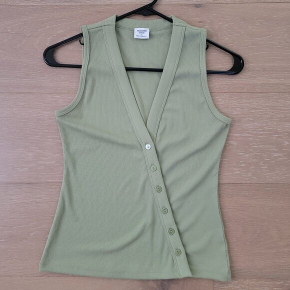 ABERCROMBIE Asymmetrical Button-Through Top Green Sage XS - Picture 3 of 5